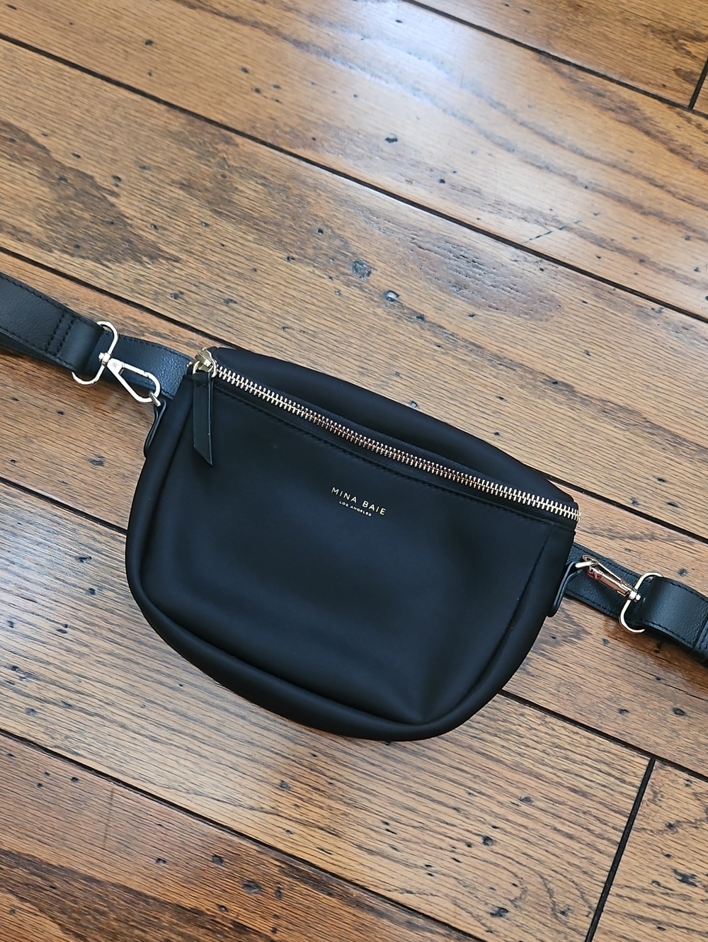 Mina Baie Nylon Belt Bag Black Gold Hardware